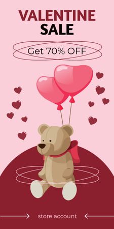 Valentine's Day Sale with Cute Teddy Bear Graphic Design Template
