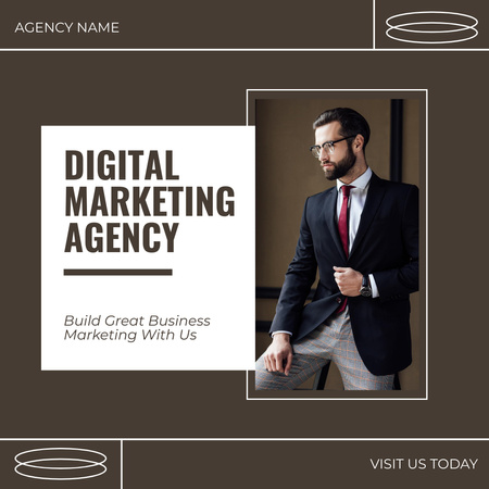 Átfogó online digitális marketing ügynökség ajánlata barna színben Instagram AD tervezősablon