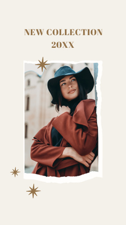 Modèle de visuel Annonce de mode avec une fille au chapeau élégant - Instagram Story