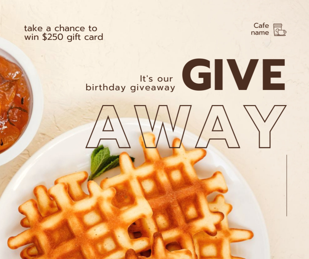 Food Giveaway Announcement with Tasty Waffle Facebook Design Template