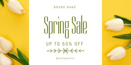 Spring Sale Announcement with Tulips Twitter Design Template