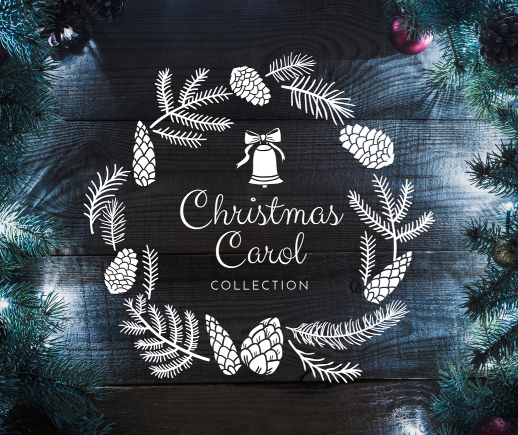 Decorative Christmas wreath in blue Facebook Design Template