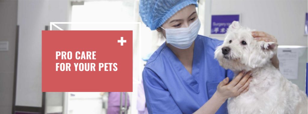 Szablon projektu Vet Clinic Ad Doctor Holding Dog Facebook cover