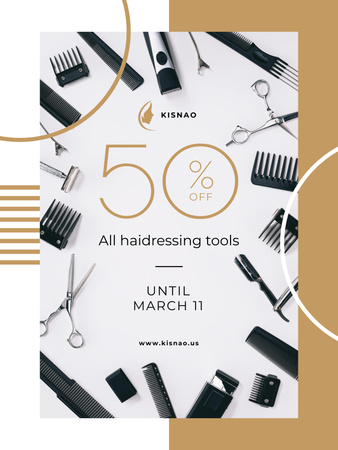Hairdressing Tools Sale Announcement Poster 36x48in Design Template