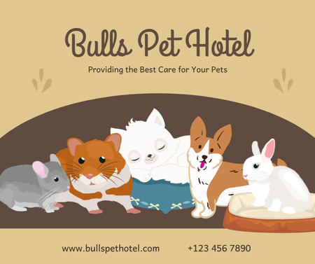 Pet Hotel Service Offer with Cute Animals Facebook Design Template