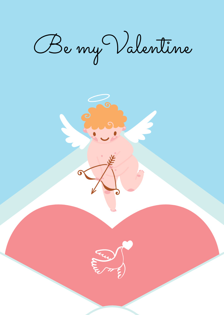 Love Quote with Cute Cupid Postcard A6 Vertical Design Template