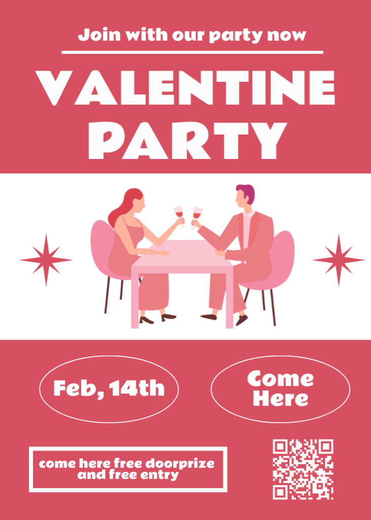 Valentine's Day Party Announcement with Couple on Date Invitation Tasarım Şablonu