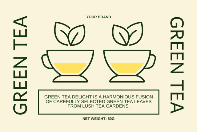 Premium Green Tea In Cups With Description Label Tasarım Şablonu