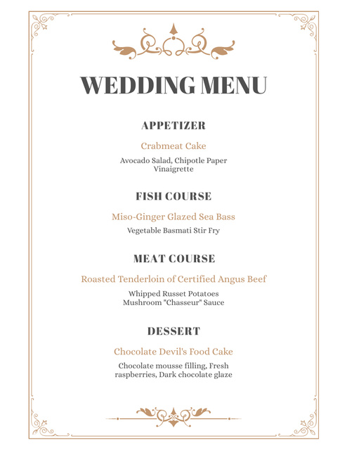 Wedding Appetizers List Ornate with Classical Elements Menu 8.5x11in Design Template