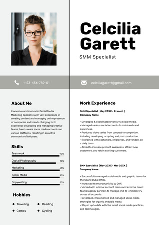 List of Skills and Experience in Social Media Marketing Resume Design Template