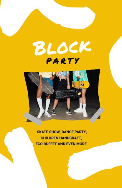 Block Party Announcement with Teenage Girls on Yellow Flyer 5.5x8.5inデザインテンプレート