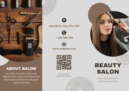 Woman on Hairstyle in Professional Beauty Salon Brochure tervezősablon