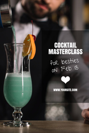 Cocktail Masterclass Invitation on Galentine's Day Postcard 4x6in Vertical Design Template
