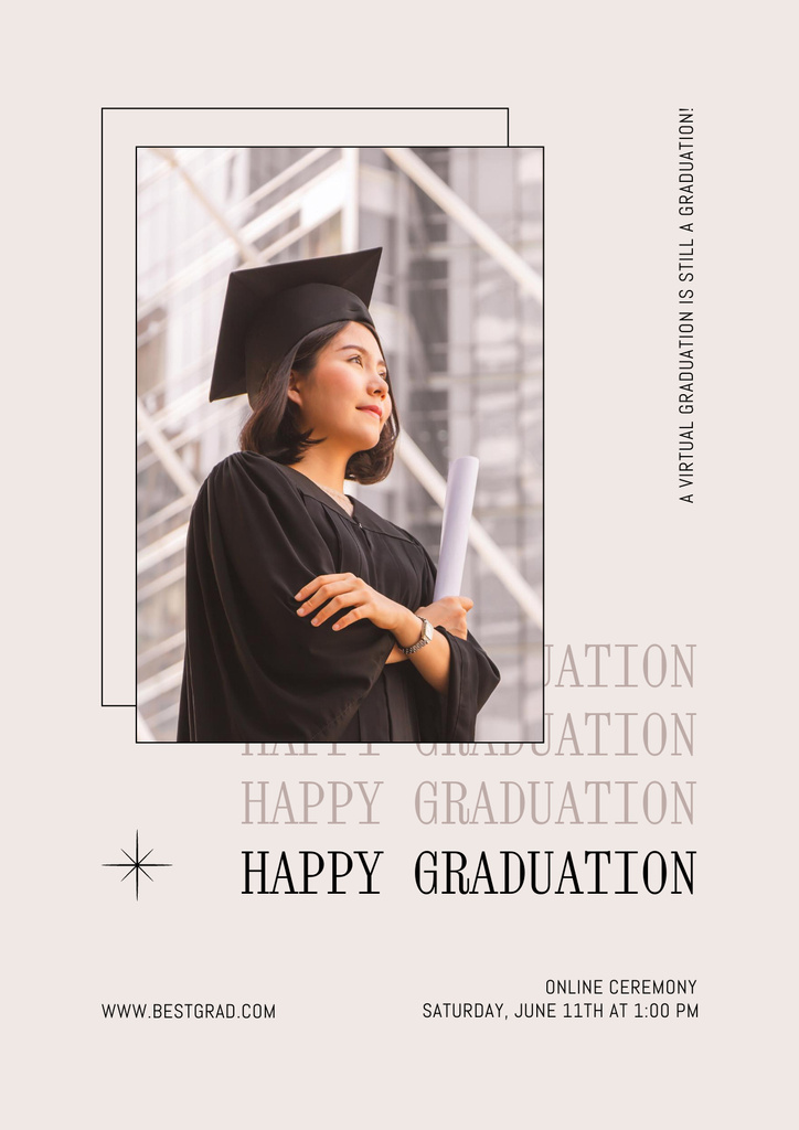 Graduation Party Ad with Young Student Poster Πρότυπο σχεδίασης