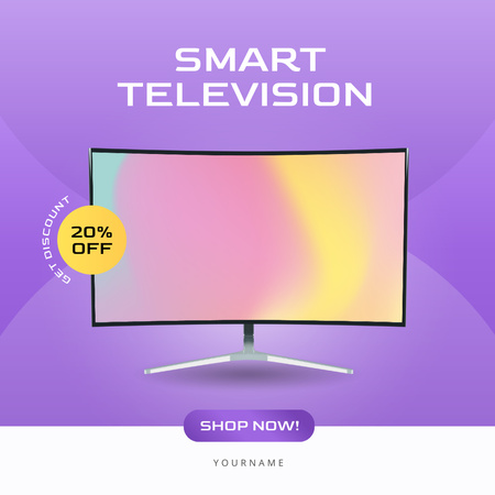 Plantilla de diseño de Nuevo anuncio de descuento de TV en Lilac Instagram AD 