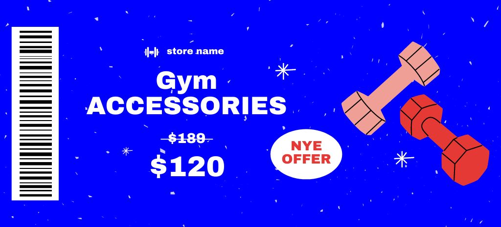 New Year Offer of Gym Accessories in Blue Coupon 3.75x8.25in – шаблон для дизайну