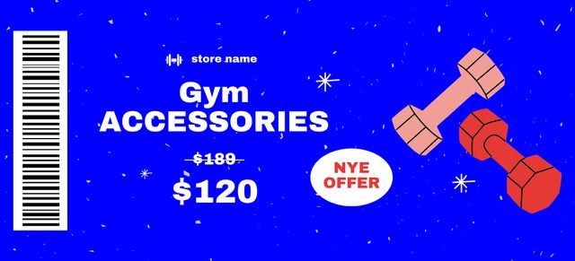 Designvorlage New Year Offer of Gym Accessories in Blue für Coupon 3.75x8.25in