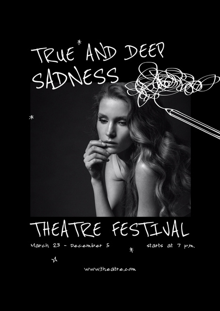 Theatrical Festival Event Announcement with Beautiful Woman Poster Design Template