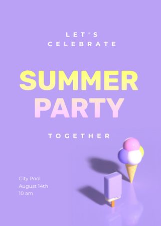 Summer Party Announcement with Sweet Ice Cream Invitationデザインテンプレート