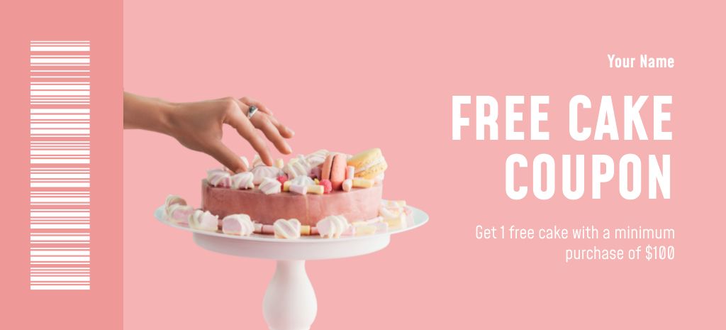Free Cake Voucher on Pink Coupon 3.75x8.25in – шаблон для дизайну