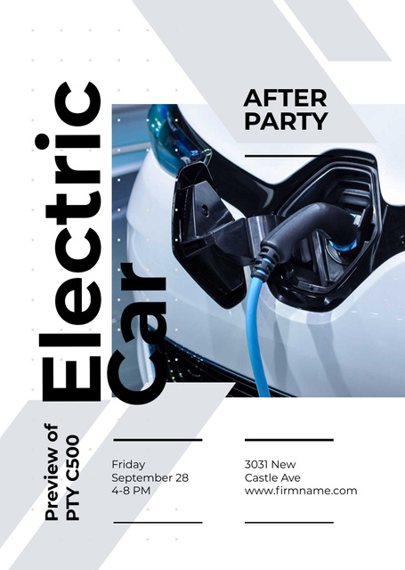 Plantilla de diseño de After Party Event with Charging Electric Car In September Flyer A6 