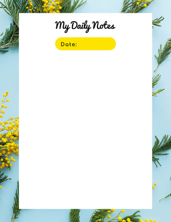 Daily Planner on Yellow with Twigs of Mimosa Flowers Notepad 107x139mm Design Template