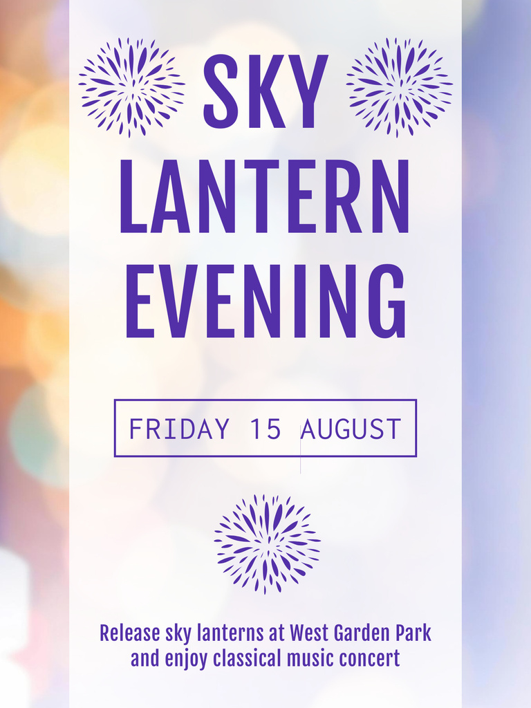Designvorlage Sky lantern evening announcement on bokeh für Poster US