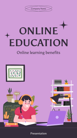 Plantilla de diseño de Descripción de los beneficios de la educación en línea Mobile Presentation 