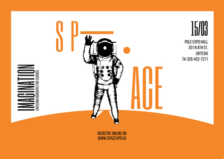 Ontwerpsjabloon van Flyer A6 Horizontal van Space Lecture Astronaut Sketch in Orange