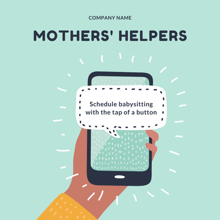 Babysitting Service Ad with Mother scheduling Childcare via Smartphone Instagramデザインテンプレート
