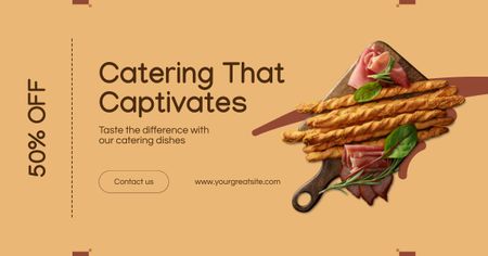 Catering Services with Meat on Wooden Board Facebook AD Design Template