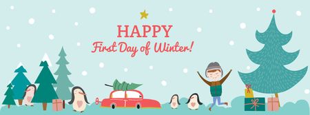 First day of Winter with Happy Kid Facebook cover Design Template
