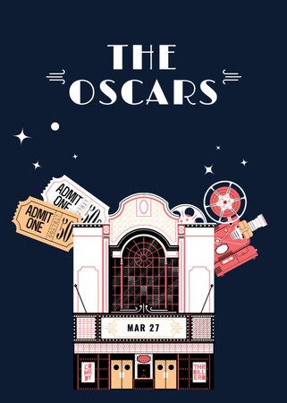 Ontwerpsjabloon van Postcard 5x7in Vertical van Aankondiging van de jaarlijkse Motion Pictures Academy Awards