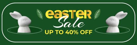 Easter Sale Promotion with White Rabbits on Green Twitter Design Template