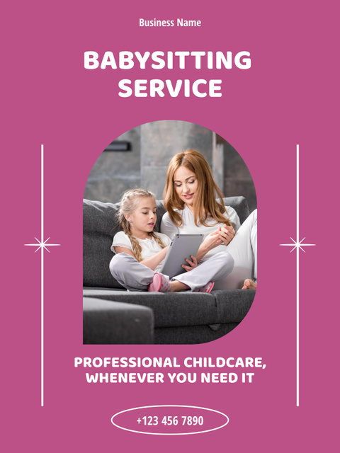 Babysitting Services Offer with Little Girl Poster US Modelo de Design