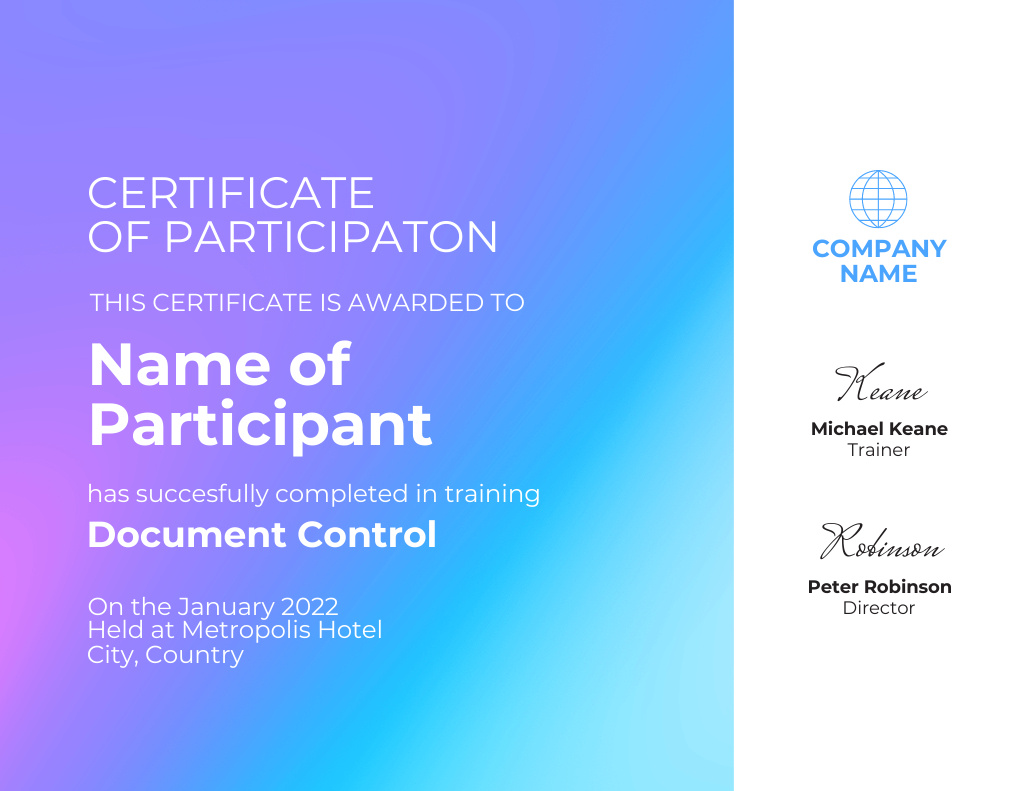 Employee Participation Award Certificate Šablona návrhu