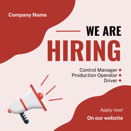 Announcement of Vacancies with Megaphone on Red Instagram Design Template