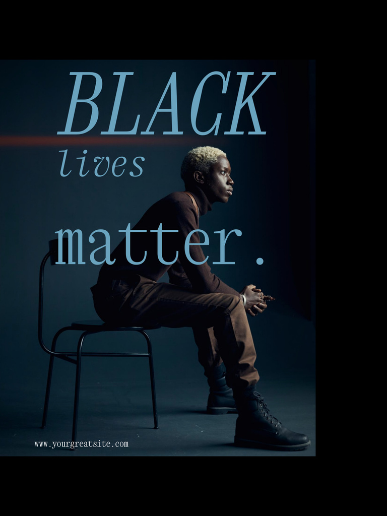 Black Lives Matter Slogan with African American Man on Dark Background Poster 36x48in tervezősablon