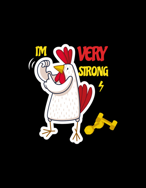 Funny Rooster Testing Flabby Muscle Under her Arm T-Shirt Tasarım Şablonu