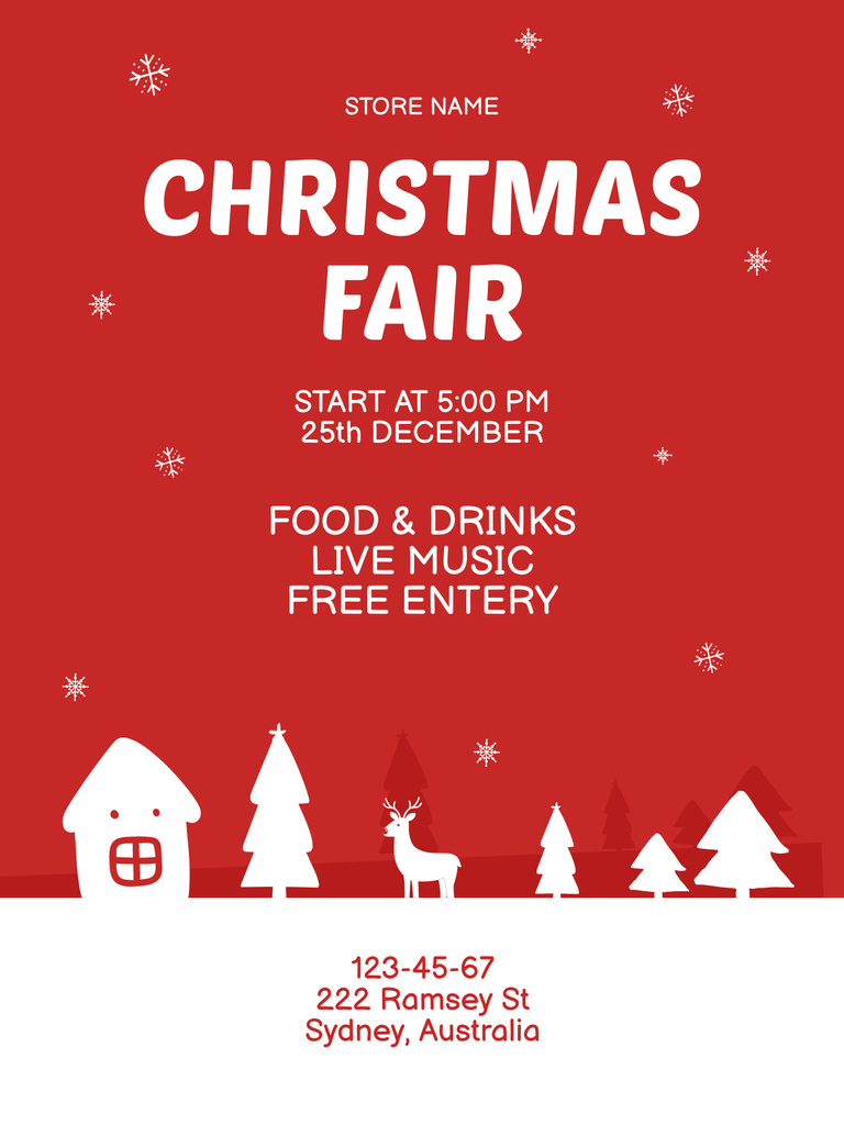 Christmas Market with Cute Reindeer,Trees and Home Poster US – шаблон для дизайну