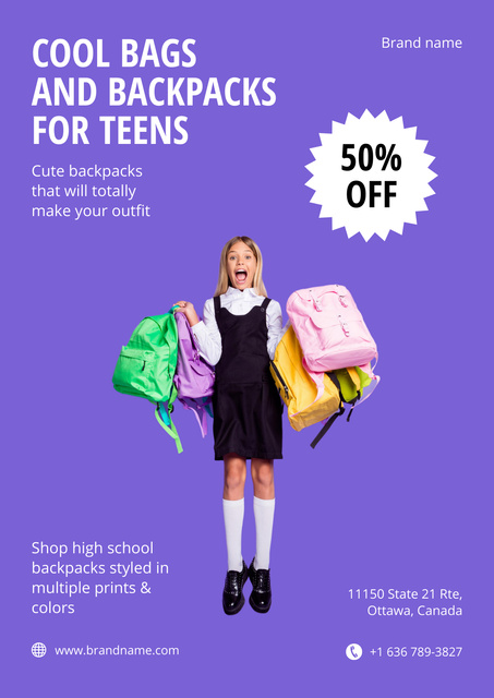 Back to School Offer of Cool Bags and Backpacks Poster Design Template