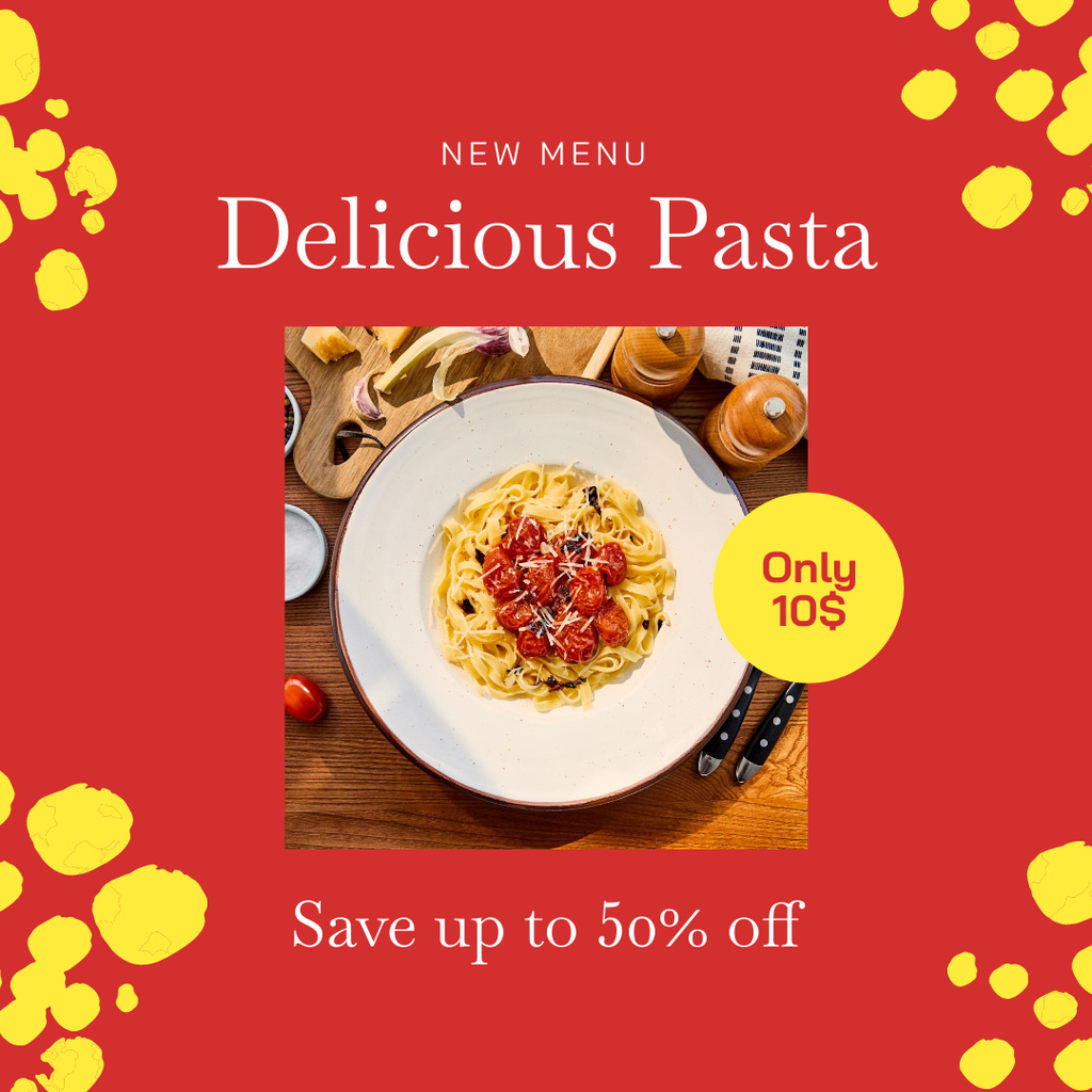 Italian Spaghetti Special Offer on Red Instagramデザインテンプレート