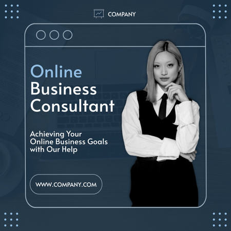 Online Consulting Services with Woman in Business Suit LinkedIn post tervezősablon