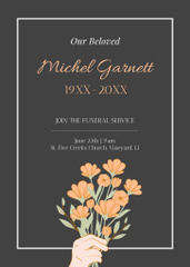Funeral Ceremony Announcement with Flowers Bouquet in Hand