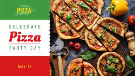 Pizza Party Day tasty slices FB event cover Modelo de Design