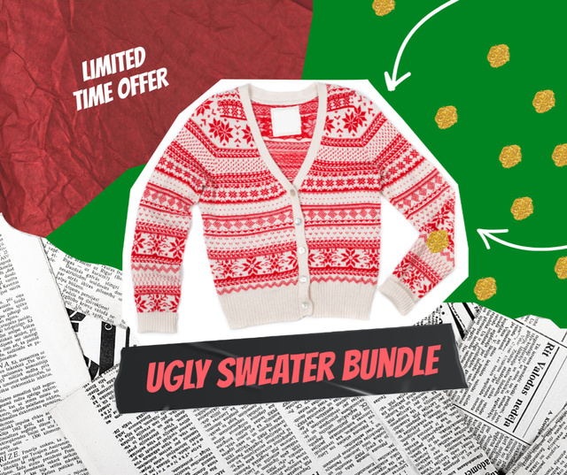 Clothes Ad with Funny Ugly Christmas Sweater Facebook Šablona návrhu