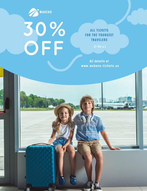 Plantilla de diseño de Tickets Sale with Kids and Suitcase in Airport Poster 8.5x11in 