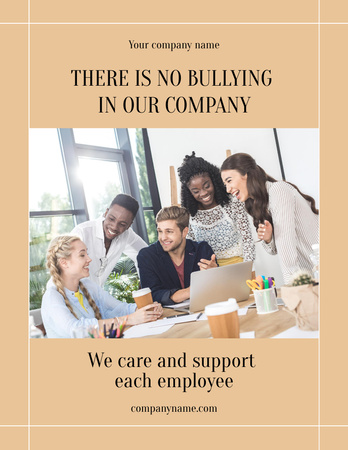 Awareness Of No Bullying in Diverse Multiracial Company Poster 8.5x11in Design Template