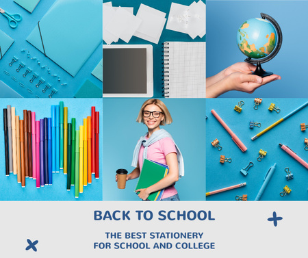 School Sale with Student and Stationery Facebook Design Template