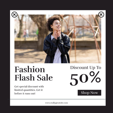 Fashion Flash Sale Ad with Woman Walking in Park Instagram Design Template